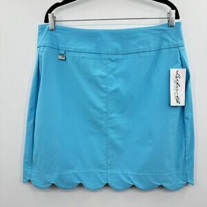 Lulu-B Scallop Straight Skirt Sz 16 Turquoise Blue Beach Vacation UPF 50 Stretch